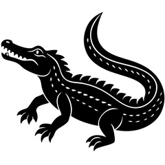 Crocodile Silhouette Vector Black and White Drawing Illustration