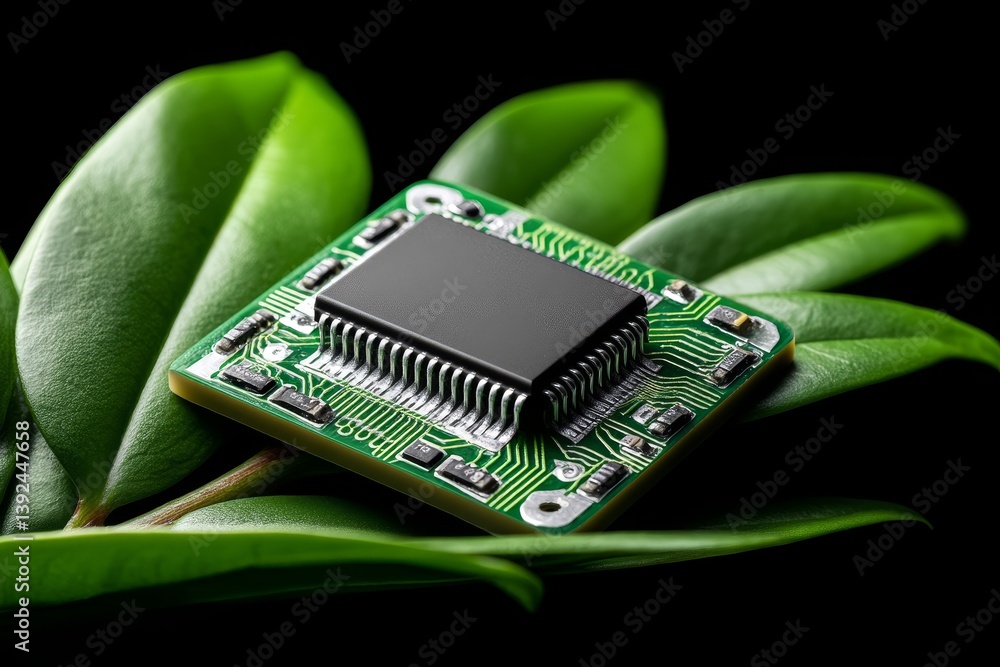 Poster green technology and environmental technology combine nature with digital technology inside a comput