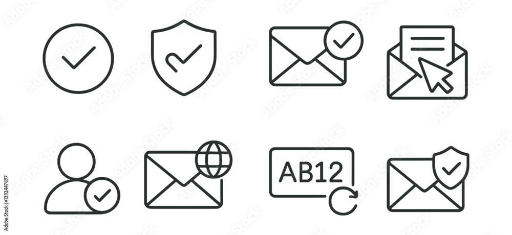 Poster email and security icons set: linear style for digital communication designs