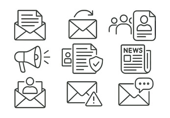 Email and communication icons set - linear style for business and marketing
