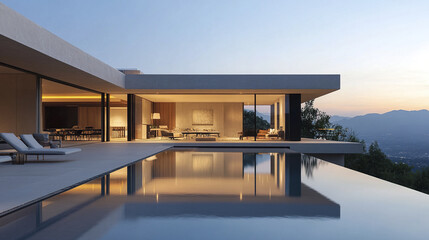 Fototapeta premium Modern minimalist house with seamless indoor outdoor design
