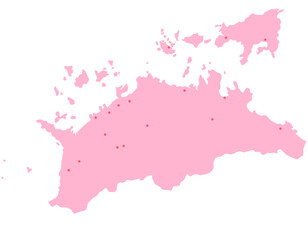 香川県　地図　ピンク　斑点　イラスト