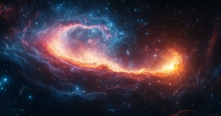 Fototapeta premium Cosmic Nebula Fiery Orange Blue Celestial Dance.