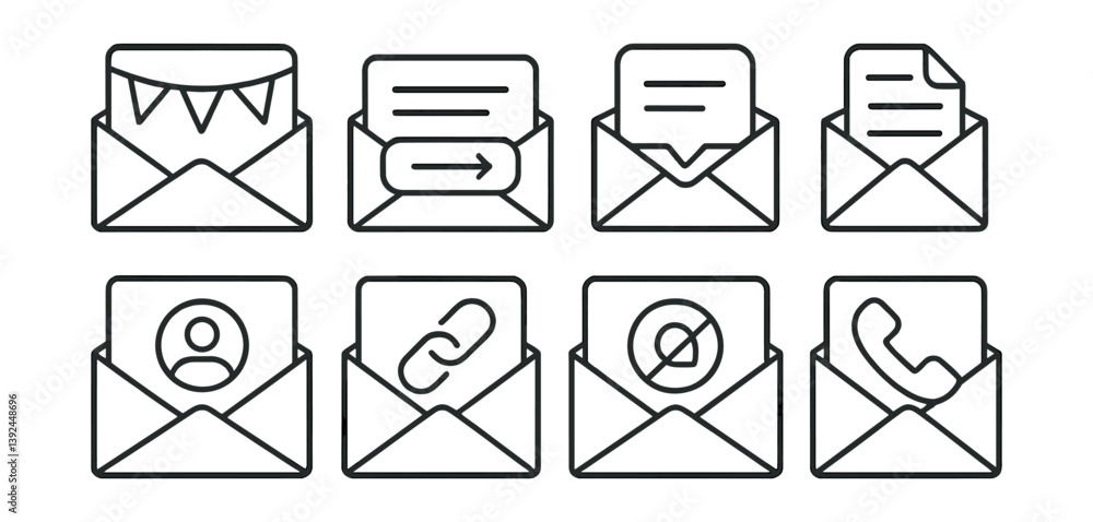 Poster linear email icon set: communication essentials for digital messaging