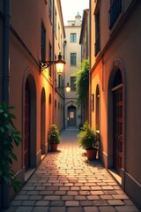 Fototapeta premium Un día cálido en un callejón al atardecer