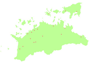 香川県　地図　黄緑　斑点　イラスト