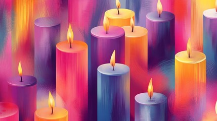 Vivid celebratory illustration showcasing numerous candles in varied hues
