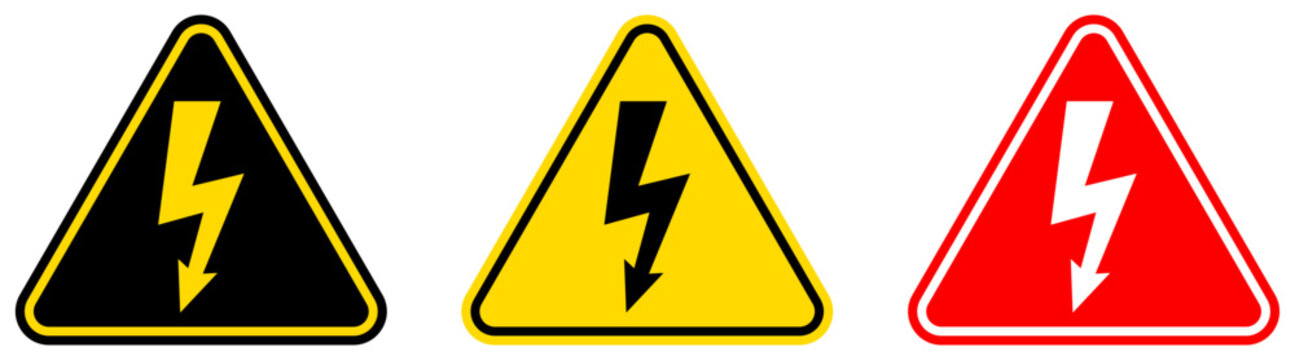 set Attention high voltage Symbols danger and warning signs design template vector illustration