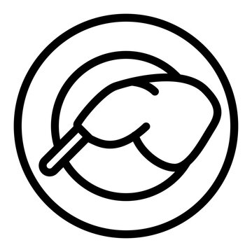 recommend clip art: Chicken ham on plate line icon, fried food concept. Vector graphics. Chicken leg sign on white background, style mobile or design.