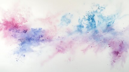 Abstract watercolor painting featuring soft pastel hues of pink, blue, and purple creating a dynamic flowing pattern against a white background