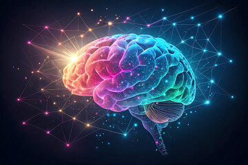 Vivid Digital Brain &ndash; Vibrant Colors and Geometric Patterns Representing Intelligence and AI