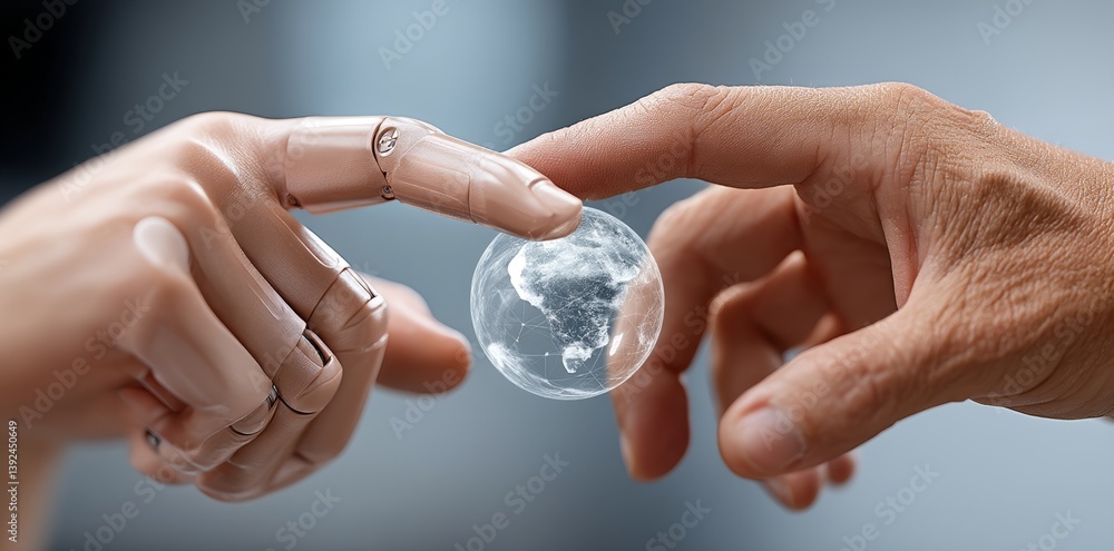 Poster ai, machine learning, and the fusion of human and robotic hands interacting with the vast global net
