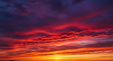 Obraz premium Fiery Sunset Sky: Dramatic Evening Cloudscape Photography AI Generated