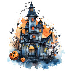 Fototapeta premium Watercolor Haunted House, clipart Illustration, Generative Ai