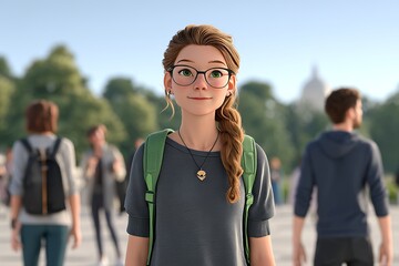 Fototapeta premium This generative AI illustration showcases diverse teenagers in a university campus environment