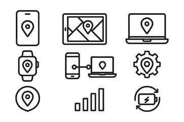 Linear location and technology icon set for web and app design