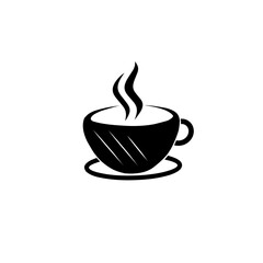 Cup of coffee tea with steam icon in black simple design on an isolated background. Coffee cup icon.