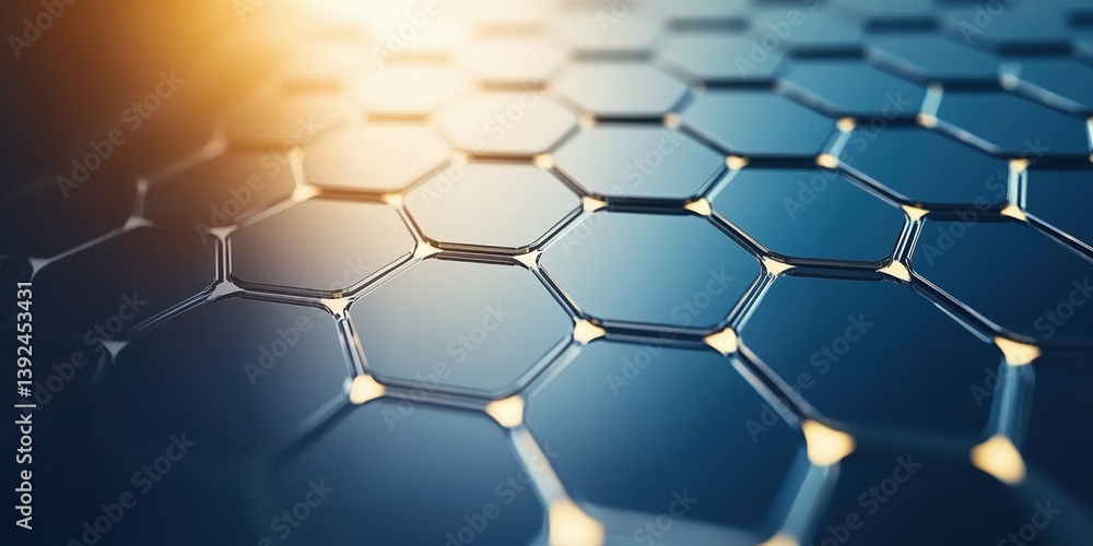 Aufkleber hexagonal pattern on a reflective surface showcasing advanced material design and technology at sunr