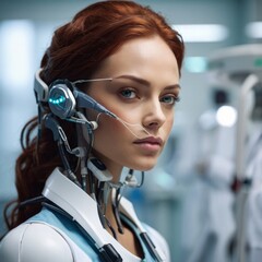 Futuristic healthcare robot assisting doctors in hospital with cinematic lighting and clean medical tech aesthetic