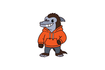 Obraz premium Dolphin Dude: A Whimsical Cartoon Character in an Orange Hoodie, Bringing Playful Charm to Your Designs.