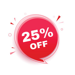 25 percent off banner, announcement design speech bubble icon. vector graphic design template.