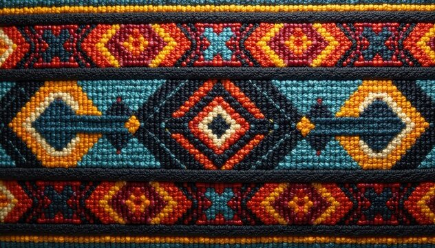 Intricate Ndebele basket weaving with geometric patterns, tribal art, vibrant colors
