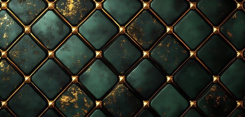 Emerald  Gold Diamond Tile Pattern Background.