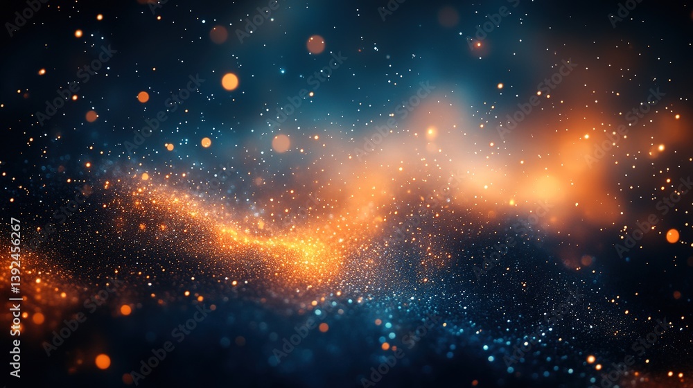 Poster enticing cosmic glow with glittering particle stream on transparent backdrop