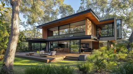 Modern architecture home with timber cladding and open design