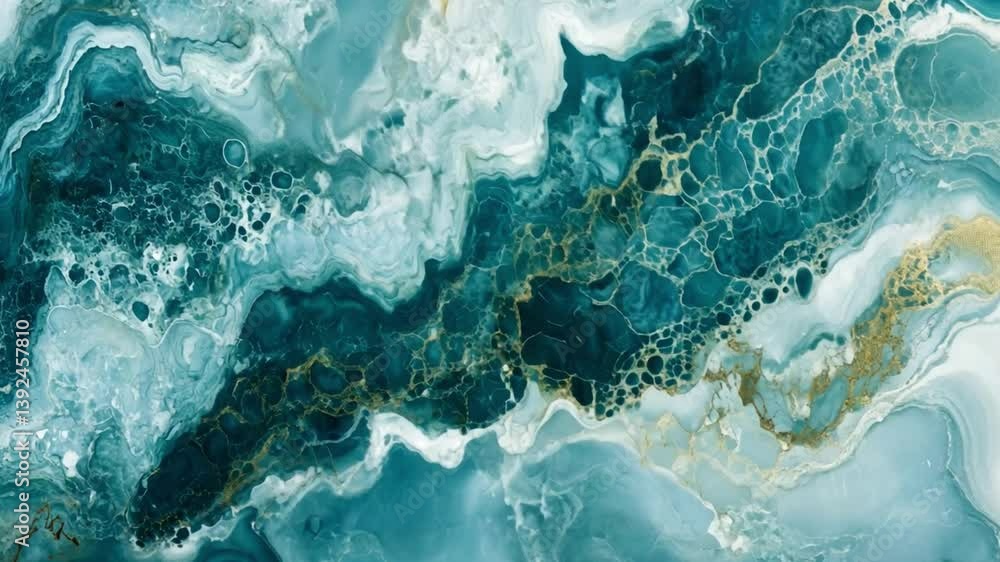 Poster abstract marble texture in shades of teal and gold with intricate patterns for background or decorat