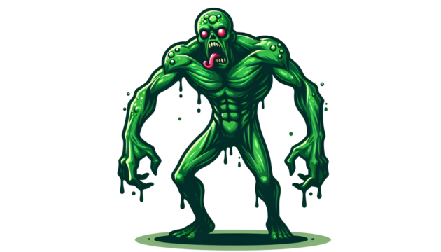 Green cartoon humanoid character on transparent background PNG - Ideal for animations, games, and comics