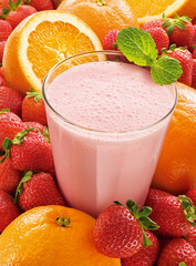 copo de suco de laranja e morango 