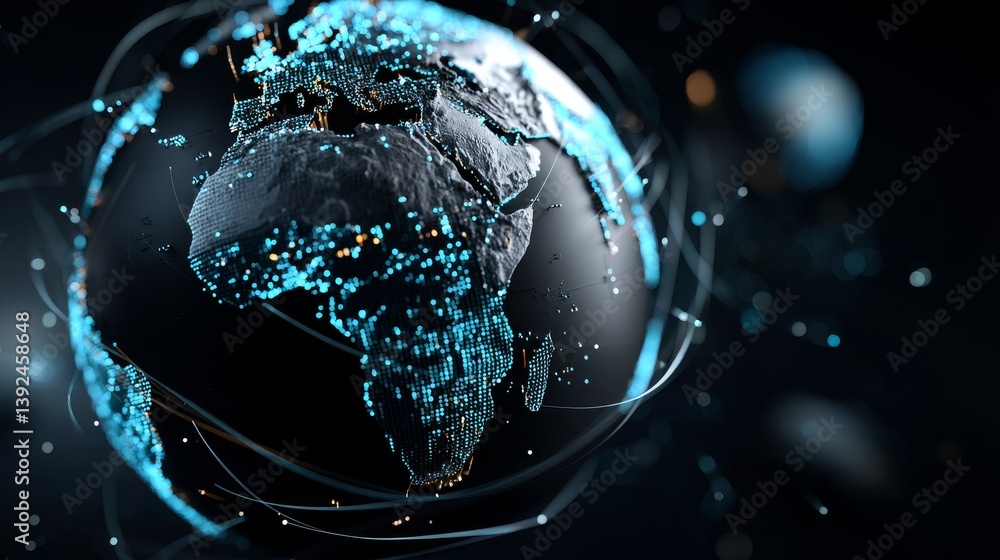 Aufkleber a rotating globe graphic representing planet earth, symbolizing future technology and business conce