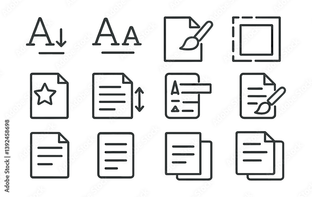 Fototapete linear style text editing icons set for document and design applications