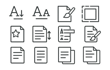 Linear style text editing icons set for document and design applications
