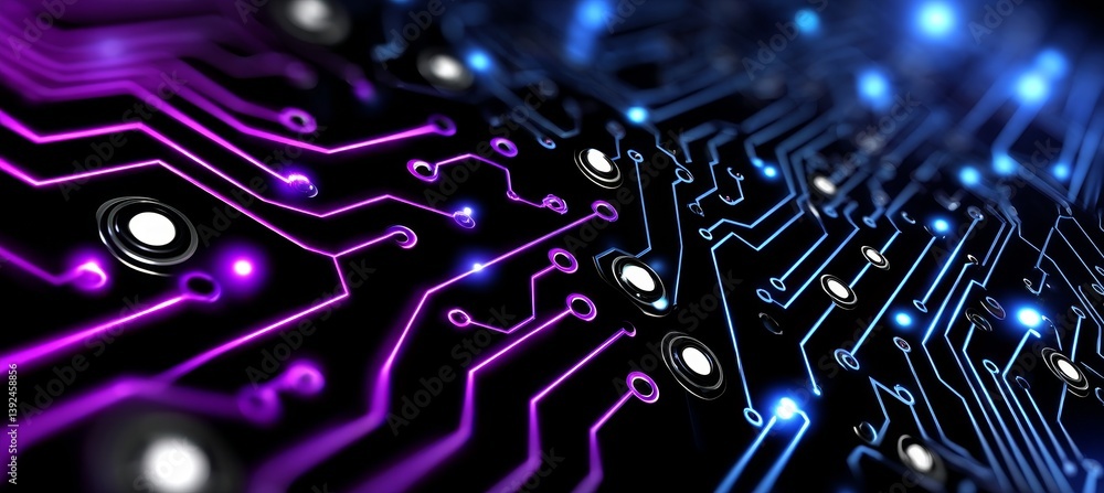Aufkleber modern technology is depicted in a circuit board illustration with a textured background design, acc