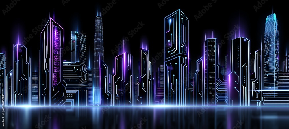 Poster in a futuristic blue circuit board background, modern technology is illustrated through a circuit bo