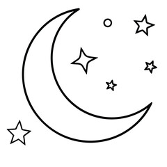 Crescent Moon Line Art Vector Illustration

