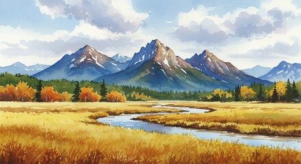 Fototapeta premium Autumn Majesty: A Vibrant Mountain Valley Landscape AI Generated