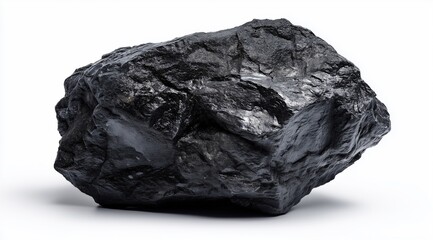 A Lump of Coal, an Unprocessed Fossil Fuel, Isolated on a White Background, Studio Shot