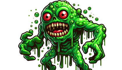 Green cartoon humanoid character on transparent background PNG - Ideal for animations, games, and comics