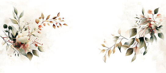 Watercolor invitation Card design with leaves. background with floral elements , botanic watercolor illustration. Vintage Template. Herbal frame