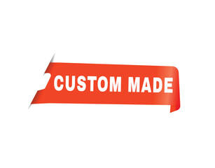 Custom made label modern design element or banner template. Red vector on white background.