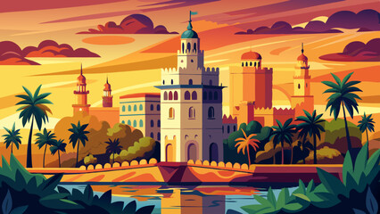 Naklejka premium Seville sunset skyline torre del Oro in Sevilla