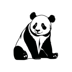 A black and white vector silhouette of a playful panda lying on its back with paws raised on a white background.