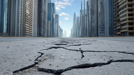 A post-apocalyptic wasteland, shattered skyscrapers, abandoned streets covered in ash, eerie silence after the destruction
