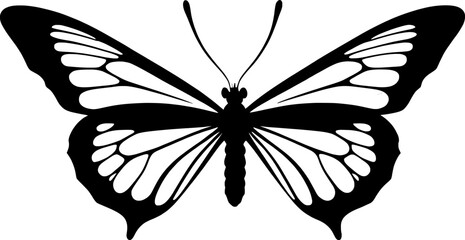 Fototapeta premium Butterfly Silhouette Icon – Black and White Monarch Butterfly Vector Design