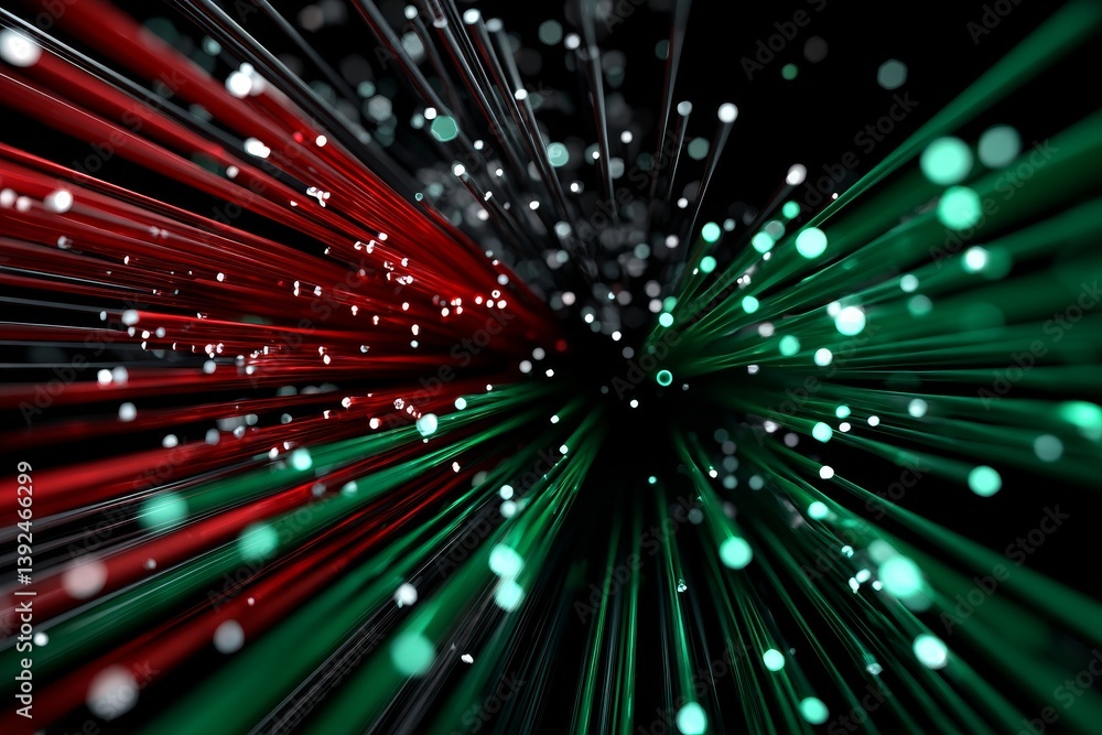 Poster strands of optical fiber, binary code, and circuit boards in multiple exposure