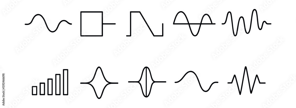 Poster linear sound wave icon set for audio and music design projects