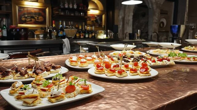 Pinchos and tapas in a Spanish bar.